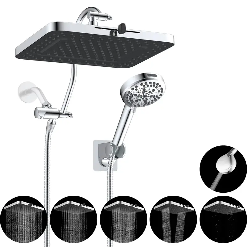 Hibbent Upgraded 5-spray 13'' Shower Head, High Pressure Rainfall Shower Head, Dual Showerhead Combo with 10-mode Handheld Sp...