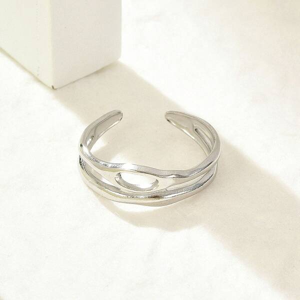 Hollow Out 304 Stainless Steel Cuff Rings for Women
