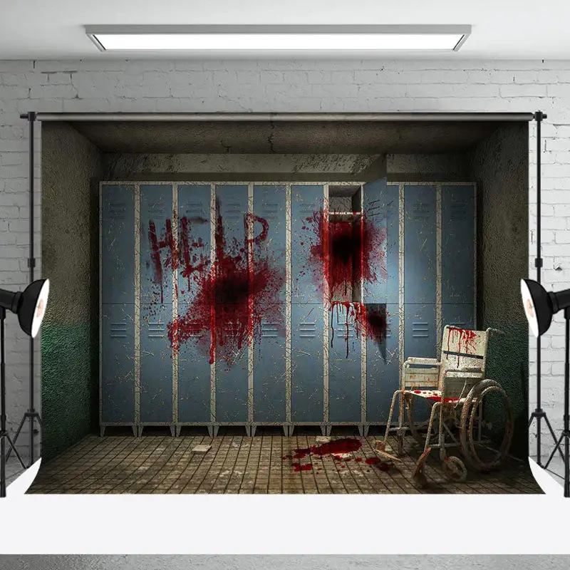 Scary Bloody Clinic Wheelchair Halloween Backdrop