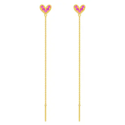 14K Gold Round Zircon Heart Drop Earrings