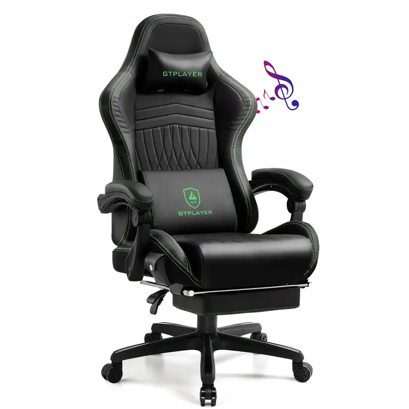 GTPLAYER Gaming Chair, Computer Chair with Footrest and Bluetooth Speakers, High Back Ergonomic Gaming Chair, Reclining Gamin...