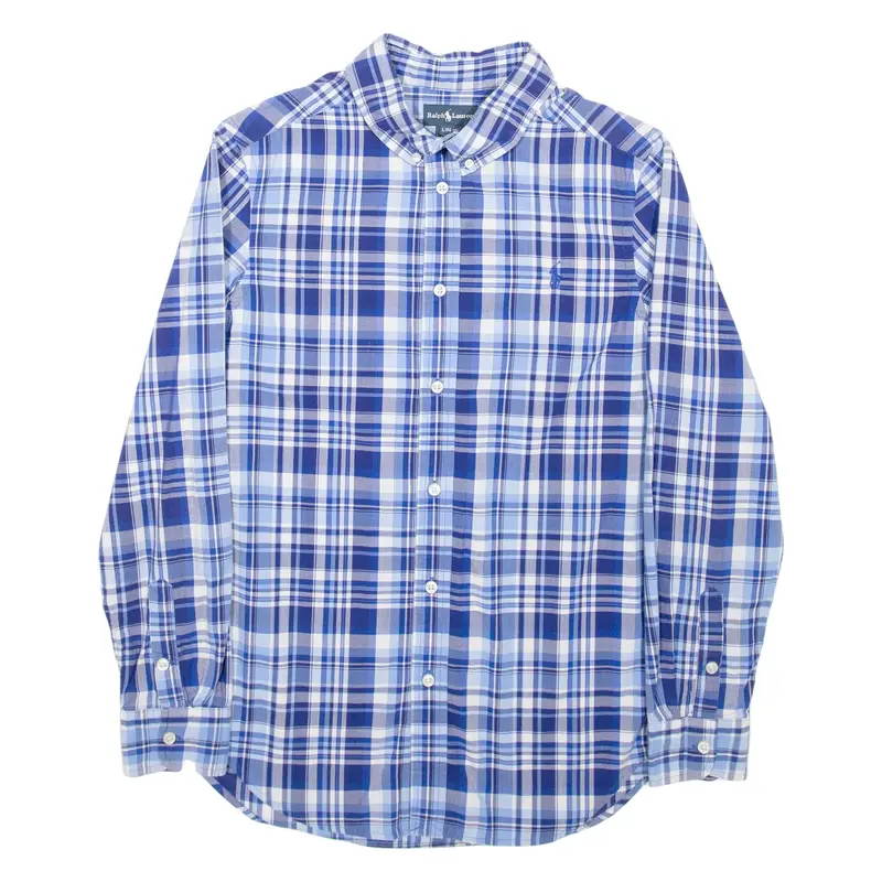 RALPH LAUREN Boys Shirt Blue Check Long Sleeve L