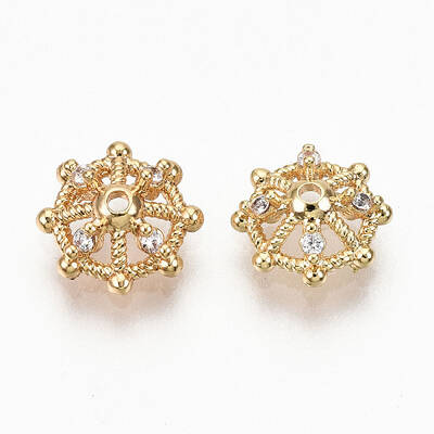 Brass Micro Pave Clear Cubic Zirconia Fancy Bead Caps