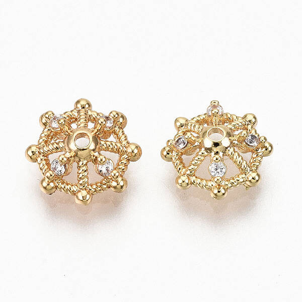 Brass Micro Pave Clear Cubic Zirconia Fancy Bead Caps