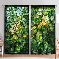 Plant Pattern Stained Glass Door Curtain, 1 Set Privacy Protection Door Curtain, Home Decor for Living Room Bedroom, Room Div...