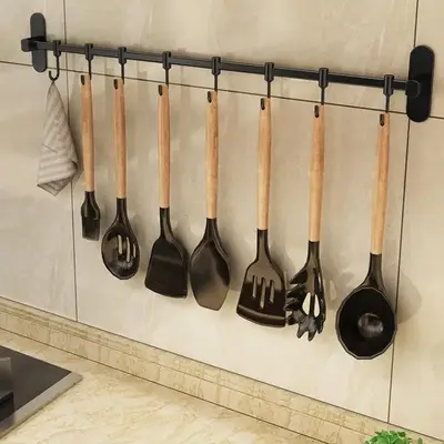 Kitchen Wall Mounted Storage Rack With 8 Hooks, Storage Organizer for Hanging Kitchen Utensils & Cookware, Kitchen Organizer,...