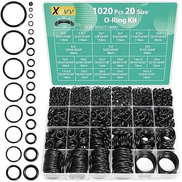 1020 Pcs O Ring Kit 20 Size Nitrile Rubber Oring Assortment Set for Car Auto Vehicle Repair Faucet Plumbing Air or Gas Sealin...