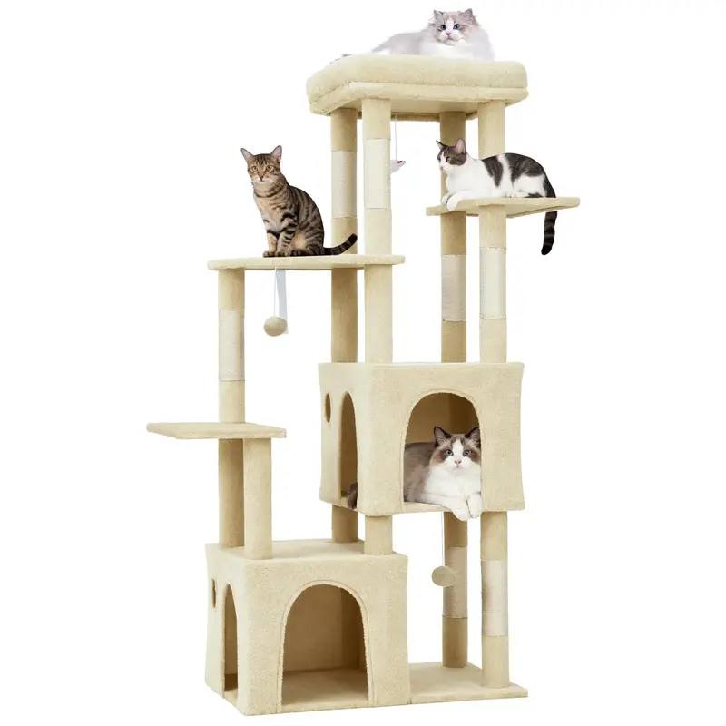 Garvee 61 Multi-Level Cat Tree for Indoor Cats, Heavy-Duty Tower for Large Adult & Maine Coon Cats with Oversized Perch, Dua...
