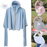 UPF50+ Sun Protection Clothing Summer Ice Silk Anti-ultraviolet Hooded Breathable Sun Protection Shirt Sun Cloak Zipper Light...