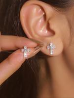 Rhinestone Decorated Cross Design Stud Earrings, Elegant Cubic Zirconia Jewelry for Party, Daily Clothing Decor, Trendy All-m...