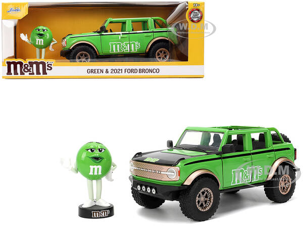 2021 Ford Bronco Green with Black Stripes and Green M&Ms Diecast Figure \