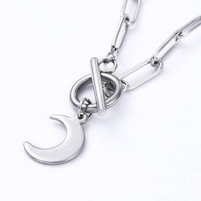 Non-Tarnish Moon 304 Stainless Steel Pendant Necklaces