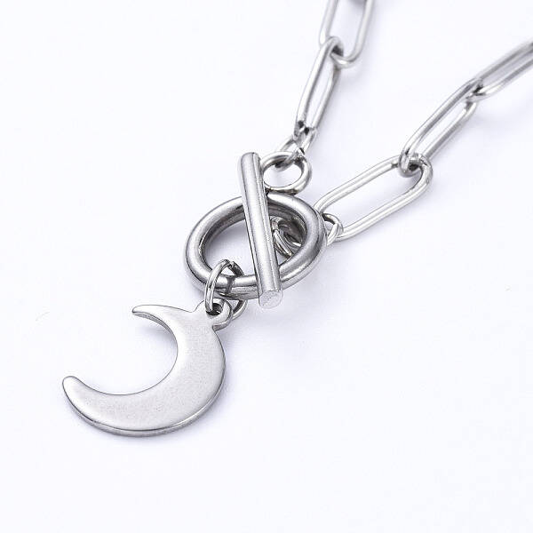 Non-Tarnish Moon 304 Stainless Steel Pendant Necklaces