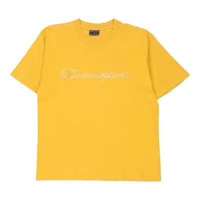 Champion Spellout T-Shirt - Small Yellow Cotton
