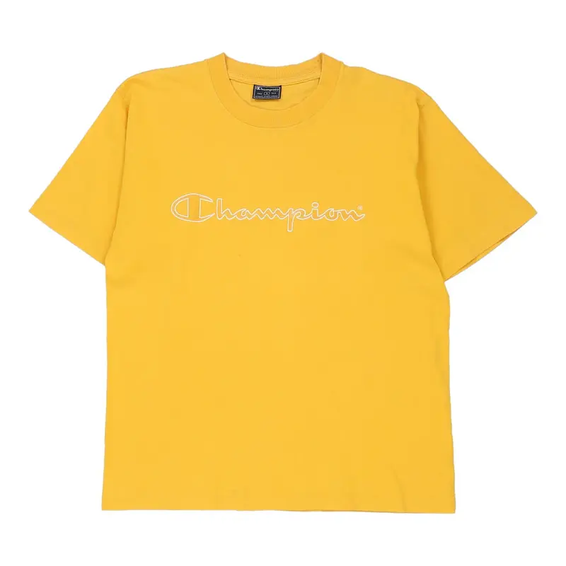 Champion Spellout T-Shirt - Small Yellow Cotton