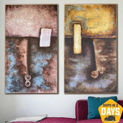 Large Abstract Set Of 2 Paintings On Canvas Modern Rich Textured Painting Original Oil Painting | ALLURING DUST 2P 41.3"...