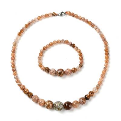 Natural Agate Round Beads Bracelets & Necklaces Sets