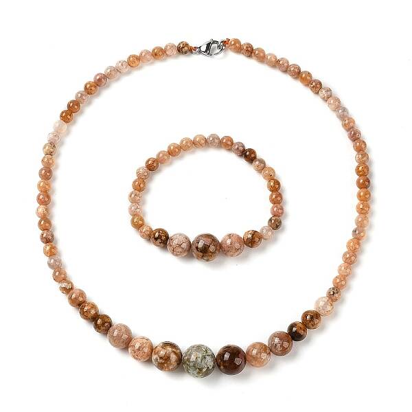Natural Agate Round Beads Bracelets & Necklaces Sets