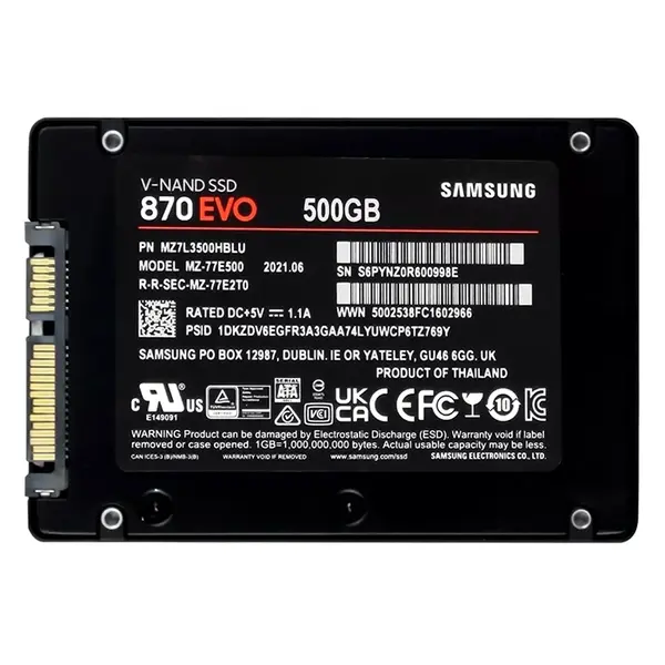 MZ-77E500B Samsung 870 EVO Series 500GB 2.5-inch 6GB/s SATA 512MB Cache V-NAND 3bit MLC Solid State Drive