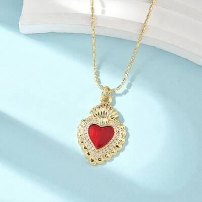 Brass Micro Pave Clear Cubic Zirconia Scared Heart Pendant Necklaces