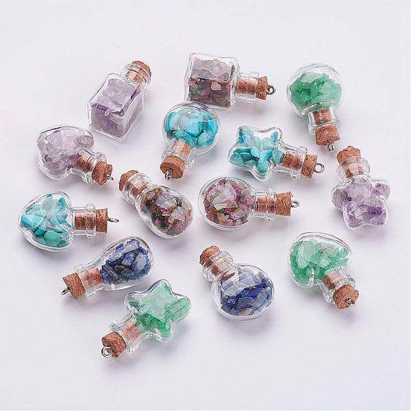 Clear Glass Bottle Natural & Synthetic Mixed Stone Pendant Decorations