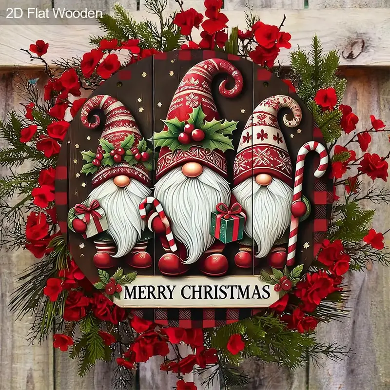 Christmas Dwarf Pattern Wooden Hanging Sign, 1 Count Merry Christmas Wooden Door Sign, Hanging Decor for Yard Balcony Door, I...