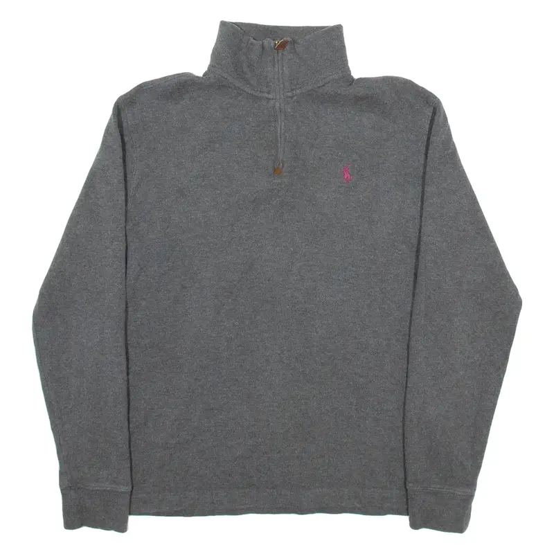 POLO RALPH LAUREN Mens Jumper Grey 1/4 Zip Tight Knit M