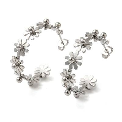 Non-Tarnish 304 Stainless Steel Flower Stud Earrings