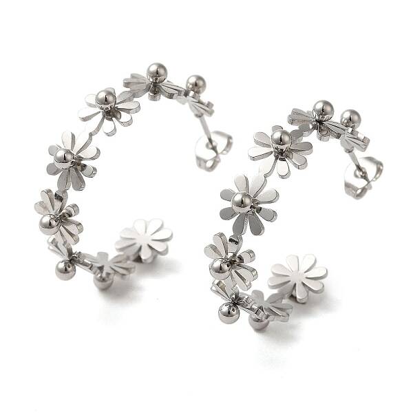 Non-Tarnish 304 Stainless Steel Flower Stud Earrings