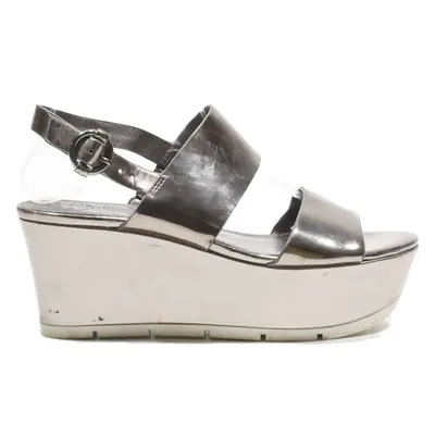GUESS Platform Wedge Heels Silver Leather Womens UK 5