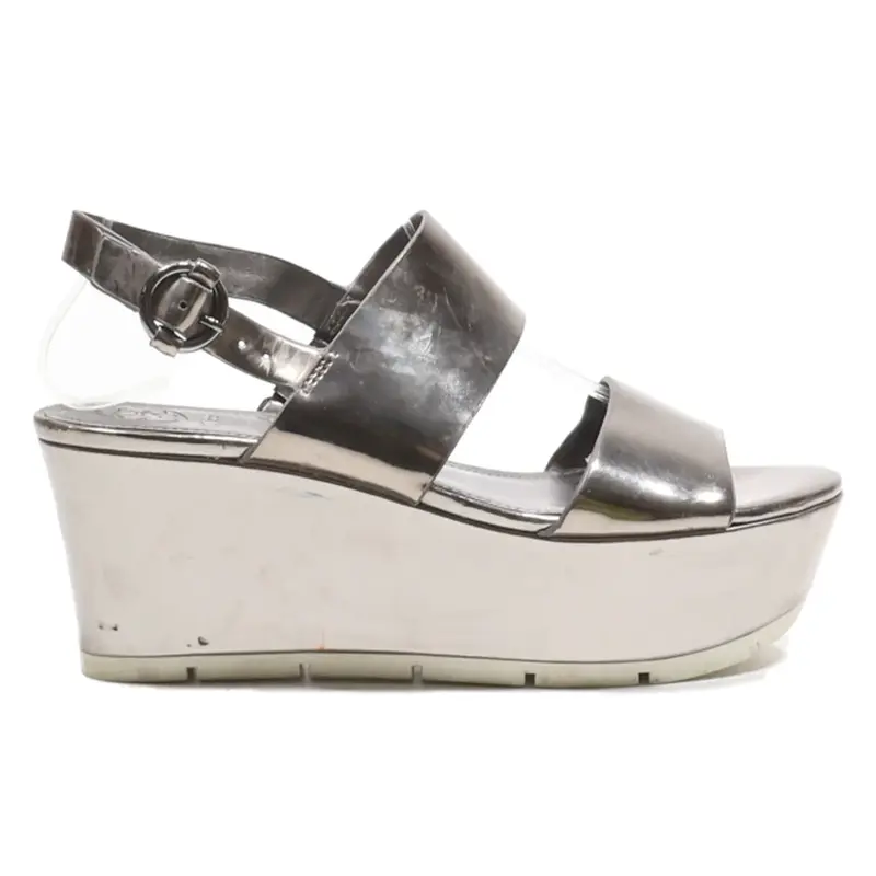 GUESS Platform Wedge Heels Silver Leather Womens UK 5