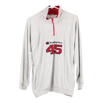 Age 14 Bootleg Champion Spellout 1/4 Zip - Large Grey Cotton Blend