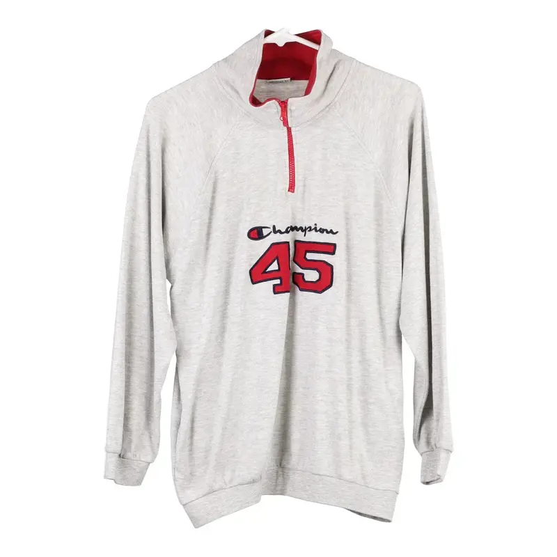 Age 14 Bootleg Champion Spellout 1/4 Zip - Large Grey Cotton Blend