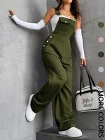 Women's Plain Pocket Overalls, Casual Comfy Strap Design Overalls for Daily Wear, Ladies Clothes for All Seasons, Dungarees, ...