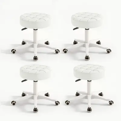 【Back To School】Small Chair Round Rolling Stool with Wheels PU Leather Height Adjustable Swivel Drafting Work SPA Salon S...