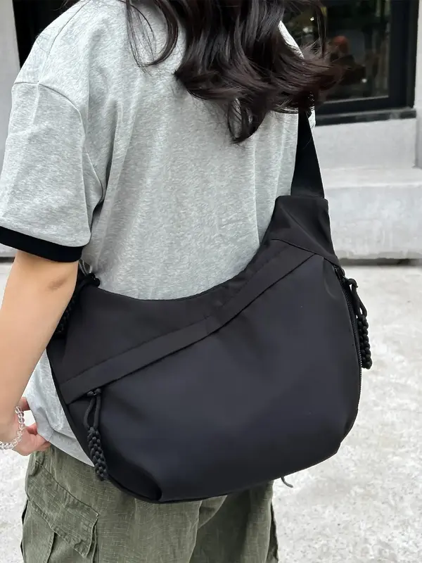 Women's Solid Color Hobo Bag, Multi-pocket Detail Zipper Crossbody Bag, Fashionable Casual Shoulder Bag for Daily Used