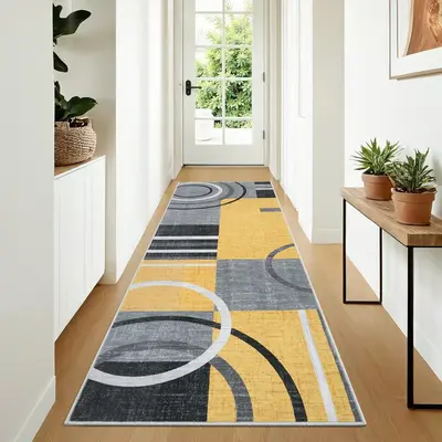 Garvee Modern Yellow 2x6 Washable Runner Rug Modern Abstract Geometric Non-Slip Stain-Resistant 100% Polyester Low Pile Durab...
