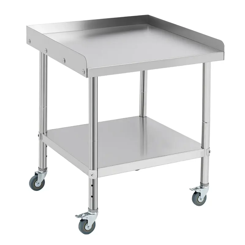 GARVEE 28L x 24W x 30H NSF Certified Stainless Steel Grill Stand Table - 400 lbs Capacity, 2 Edge Baffle, 5 Wheels, Adju...