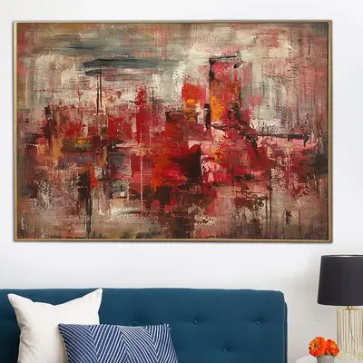 Large Abstract Red Paintings On Canvas Acrylic Impressionist Art Modern Wall Art Cityscape Painting Textured Art Hand Painted...