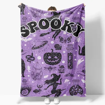 Purple Black Halloween Spooky Custom Text Blanket