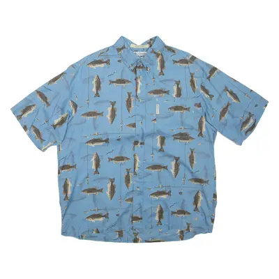 COLUMBIA Fish Mens Shirt Blue Crazy Pattern L
