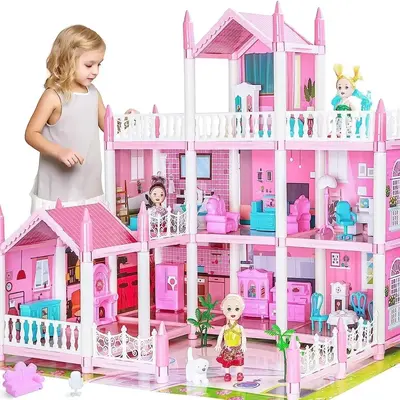 1 Set 3 Layer Doll House With 4 Dolls, Big Doll House Playhouse Girls Toys, Home Decor, Fun Gifts for Girl, Dream Doll House ...