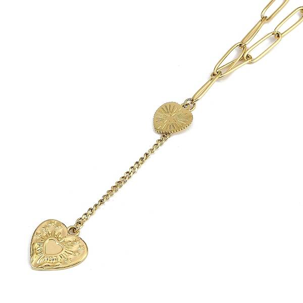 PVD Vacuum Plating 304 Stainless Steel Heart Tassel Pendant Paperclip Chain Necklaces