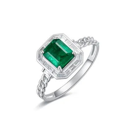 18K White Gold 1 to 5 CT Princess Cut Shaped Emerald Square Signet Ring