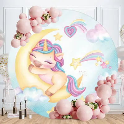 Aperturee Little Unicorn And Moon Round Birthday Backdrop