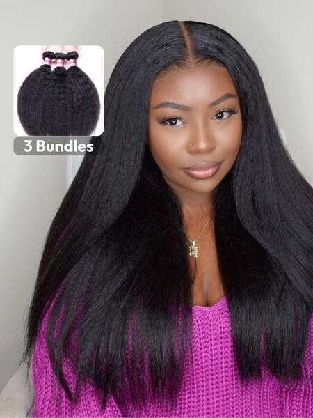 UNice 3Pcs Kinky Straight Indian Real Human Hair Bundles Deal