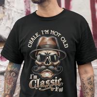 [CHALE, I'M NOT OLD I'M CLASSIC]New 2025 Summer Men's 100% Cotton Printed T - Shirt, Black, Short - Sleeve, Solid Color, Prem...