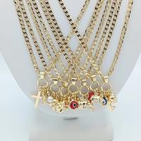 Cuban chain with charm, trendy chain with multi-charms, for daily use, 14k gold plated, high quality