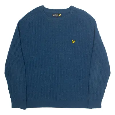LYLE & SCOTT Mens Jumper Blue Cable Knit Wool XL