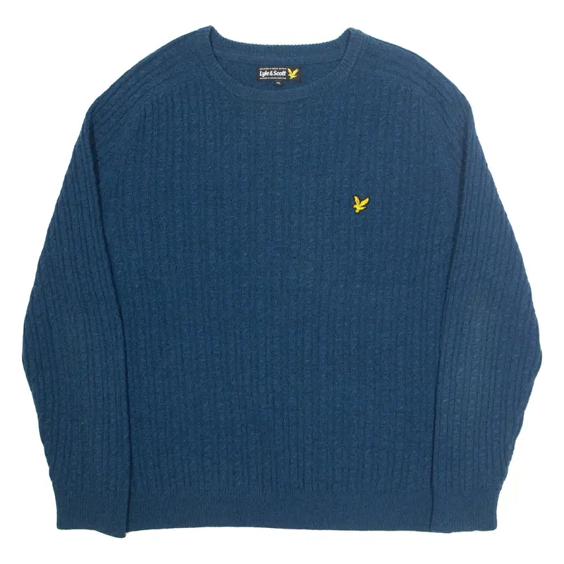 LYLE & SCOTT Mens Jumper Blue Cable Knit Wool XL